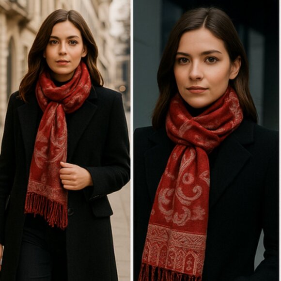 Red Paisley Pashmina-Style Shawl – Elegant, Soft & Beautiful Drape - Picture 1 of 11